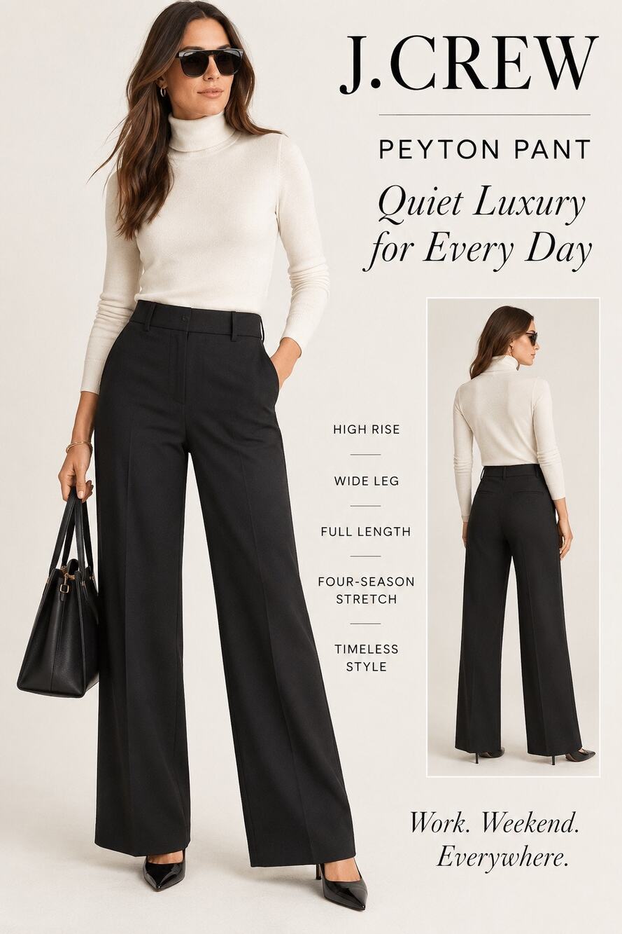 Quiet Luxury Capsule Wide Leg Trousers J.Crew Peyton High Rise Black Pants 10